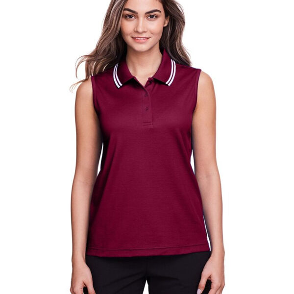 Women's CrownLux Performance® Plaited Tipped Sleeveless Polo Thumbnail